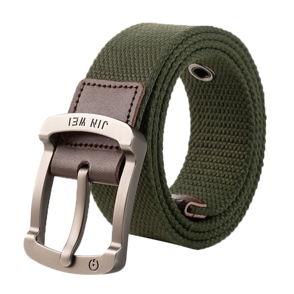 WHEANG Belt Men Solid Color Canvas Waist Belt Adjustable No-Hole Stretch Casual Web Belt Lightweight Buckle Belt for Jeans Cargo Pants Daily Hiking & Commuting Mens Belt(Color Green XL)