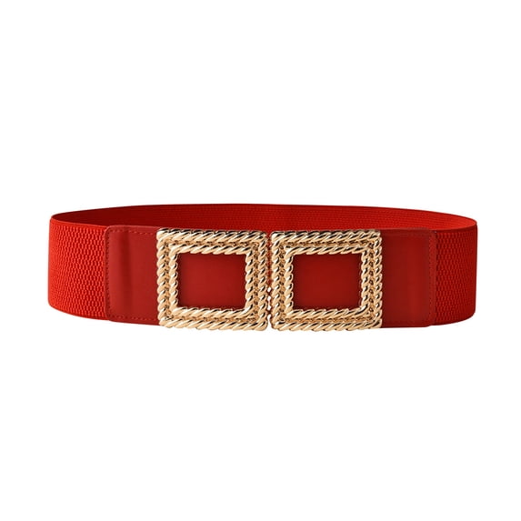WHEANG Belts for Women Skinny Elastic Waist Belt Adjustable Narrow Stretch Dress Belt with Square Metal Front Buckle, Fashion Slim Decorative Belt for Dresses Skirts(Color Red One Size)