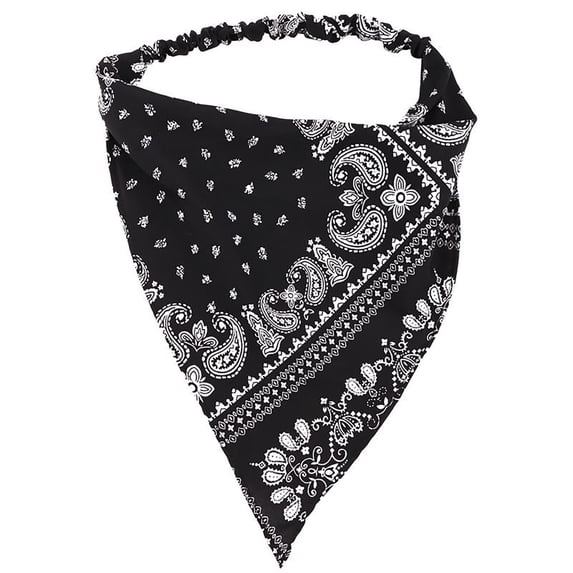 WHEANG Bohemian Causal Printed Bandana Head Scarf, Adjustable Elastic Triangle Sun Protection Head Wrap with Bold Cashew Print for Women, Lightweight Breathable Beach Headband Black