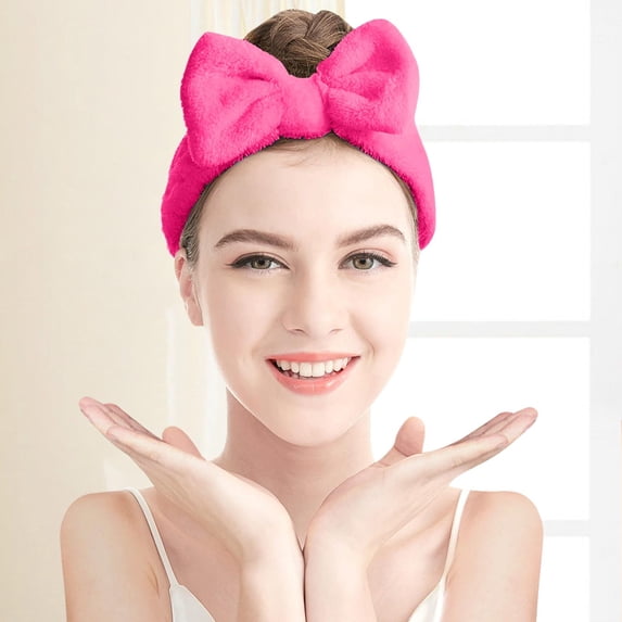 WHEANG Bow Knot Headband for Women Simple Sweet Hair Coral Velvet Headband for Shower Face Wash Hydrotherapy Cute Headband Casual Bow Hairband Women's Facial Makeup Headband Hot Pink One Size