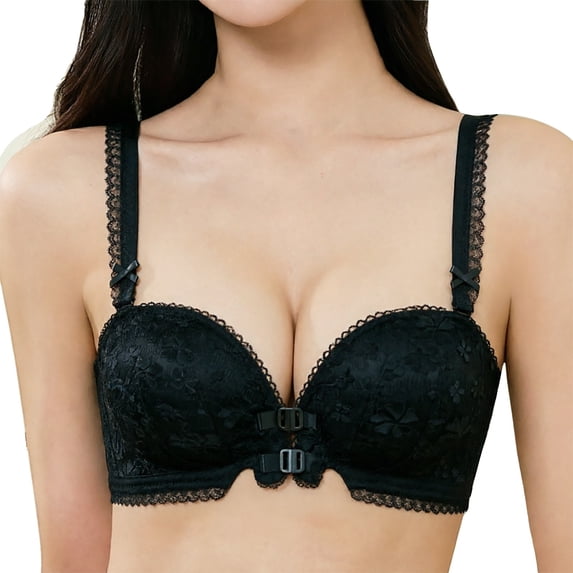 WHEANG Bras for Women No Underwire Push Up Bra for Small Bust Women's Front Closure Wireless Bra Side Support Anti‑Sagging Comfort Everyday Bra Size M Pink