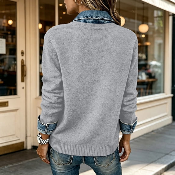 WHEANG Cardigan Sweaters for Women Collar Knit Cardigan Button Down Casual Open Front Sweater Long Sleeve Lightweight Womens Tops Gray S