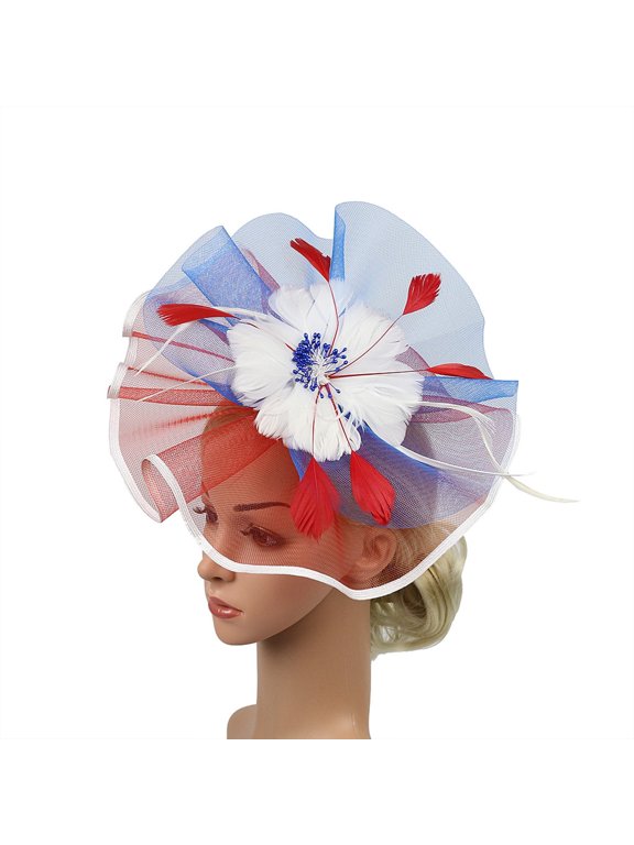Charming Fascinators for Women Tea Party Double Mesh Top Hat Flower Feather Headwear Hair Clip Fascinators Hat Cocktail Ball Wedding Church Party Hoops Cap Blue 2026 Sales Under $1