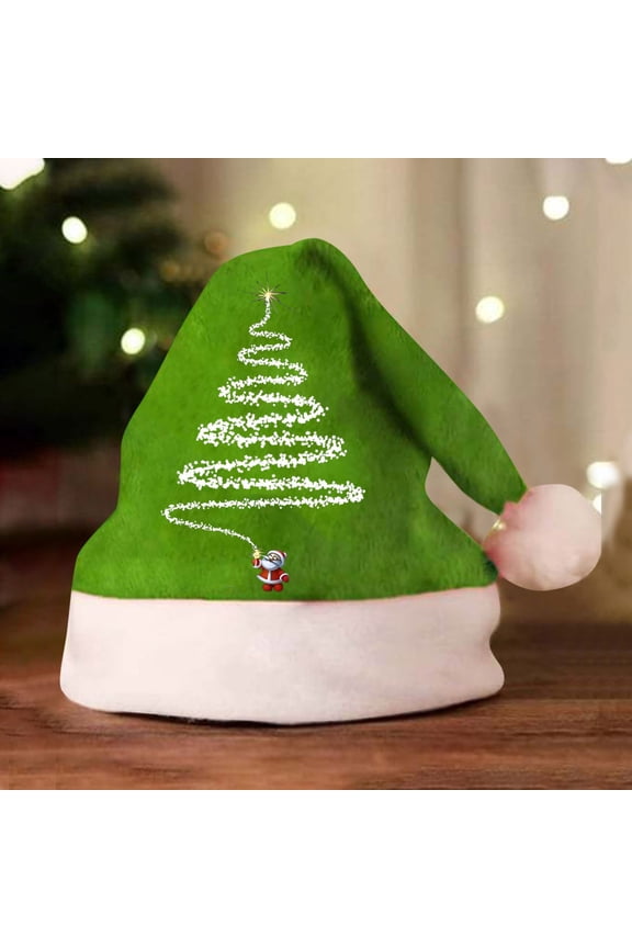 Christmas Gifts For Women Christmas Thick Cuffed Double Velvet Knitted Beanie Santa Printed For Children Adults Polyester Fiber Green 2Xs-L