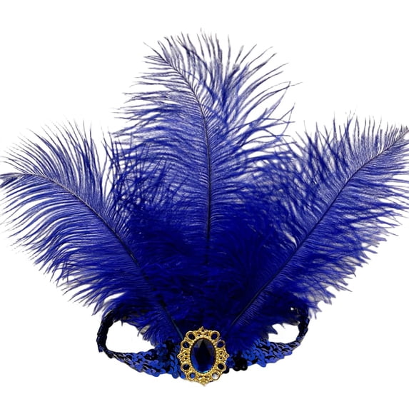 WHEANG Colorful Feather Headband Christmas Party Headwear Vibrant Plume Stage Performance Headbands Holiday Decorative Hair Accessories for Women Carnival Dress Up Outfit Blue