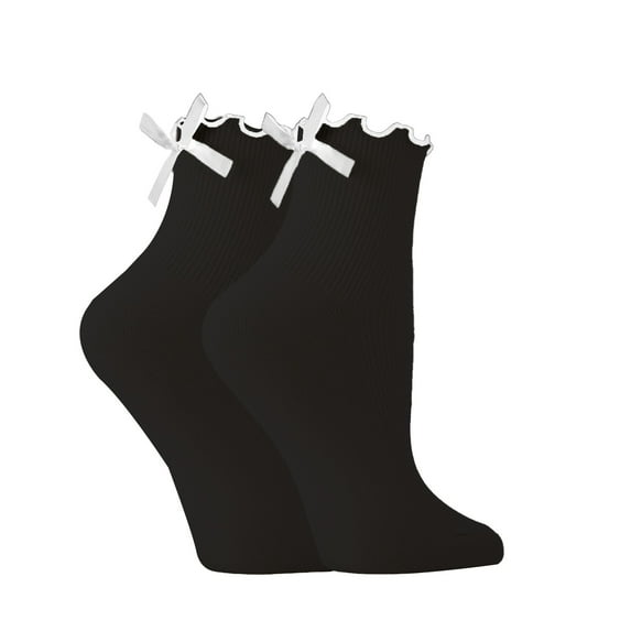 WHEANG Compression Socks For Women Bow Ruffle Casual Crew Cute Black White Soft Breathable Cotton Frilly Ankle Socks 1 Pair Black One Size