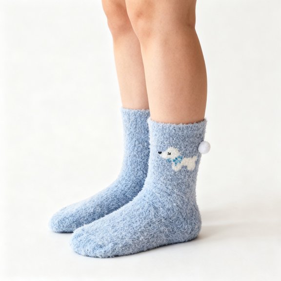 WHEANG Compression Socks For Women Coral Velvet Winter Stripe Plush Warm Home Sleeping Striped Socks Soft Blue One Size