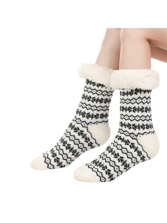 Compression Socks For Women Soft Warm Winter Fleece Lined Fuzzy Slipper Socks Cozy Acrylic Yarn White One Size Summer Sales Under $2