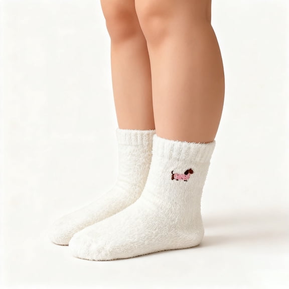 WHEANG Compression Socks For Women Winter Plush Coral Velvet Striped Warm Home Sleeping Socks Cozy White One Size