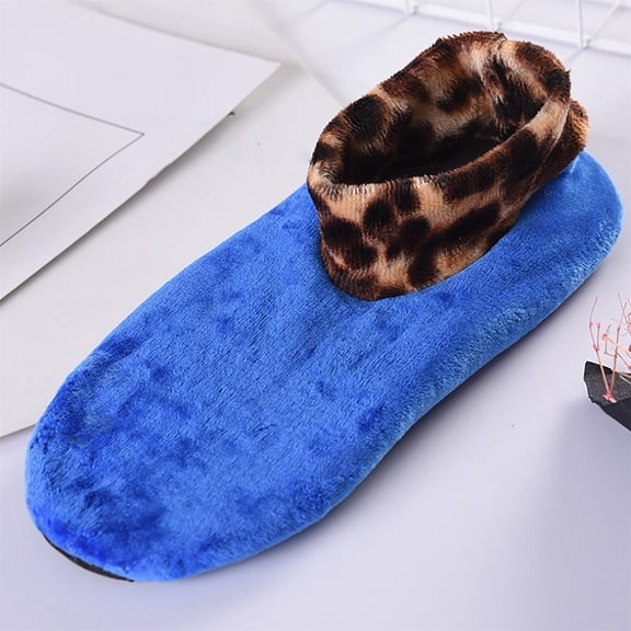 WHEANG Compression Socks For Women Fashion Casual Leopard Soft Cozy Double Layer Thicken Plush Winter Feet Warmer Floor Ankle Slipper Socks 2 Pc Blue One Size