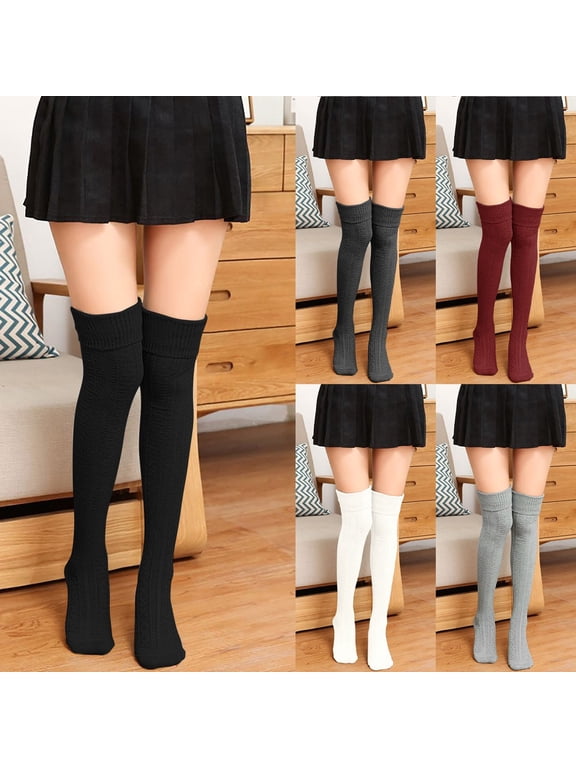Compression Socks for Women Summer Thin Knit Over The Knee Socks Breathable Cotton Knee High Stockings Stretchy Casual Long Tube Socks for Daily Outfits(Color Red One Size)