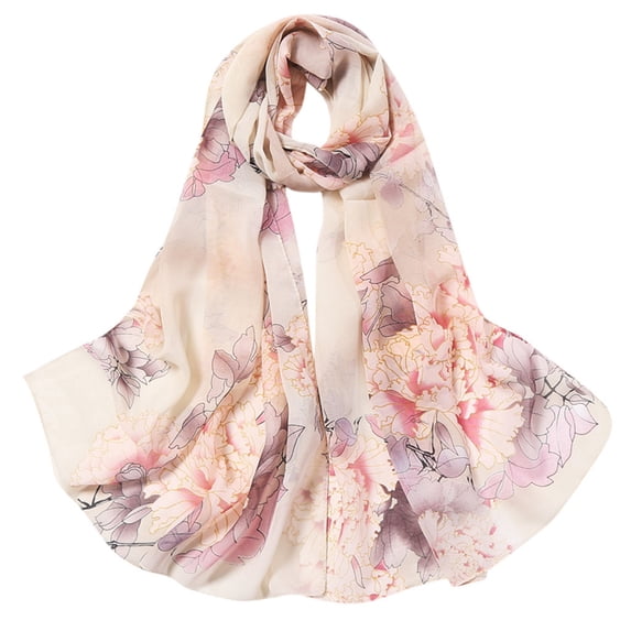 WHEANG Cooling Lightweight Scarf for Women Colorful Flower Print Summer Long Soft Wrap Scarf Simulation Silk Shawl Scarves Daily Wear Casual Beach Trips Breathable Scarf Brown Summer Sales Under $2