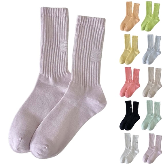 WHEANG Cotton Letter Slouch Socks for Women – Soft Casual Stacked Socks Breathable Crew Socks Retro Letter Pattern Stretchy & Non-Slip Everyday Fashion Socks Under $5(Color Green One Size)