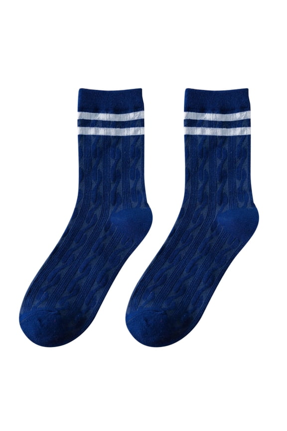 Cute Preppy Blue Plaid Striped Crew Socks for Women Retro Street Style Breathable Casual Mid Calf Socks Breathable Summer Comfortable Cotton Socks(Color Blue One Size) Summer Sales Under $2
