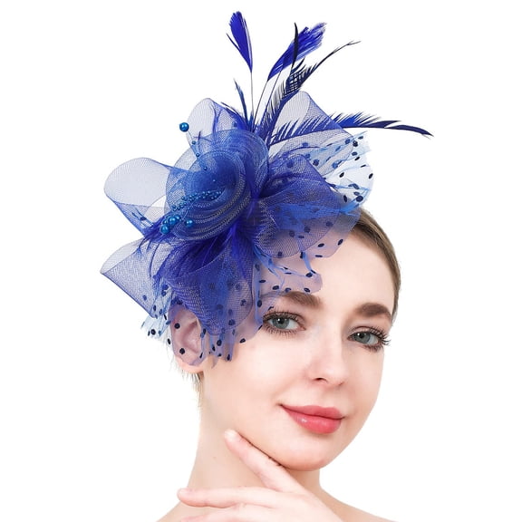 WHEANG Elegant Fascinators Hats for Women Tea Party Fashion Mesh Feathers Wedding Cocktail Church Hair Clips Pretty Headband Hat Women's Tea Party Accessories Derby Hats Blue One Size