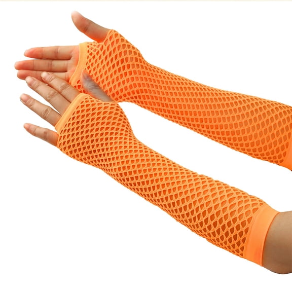 WHEANG Fall Fashion Must Haves 80S Fishnet Theme Costume Accessories Gloves For Girls 2 Pc Orange One Size