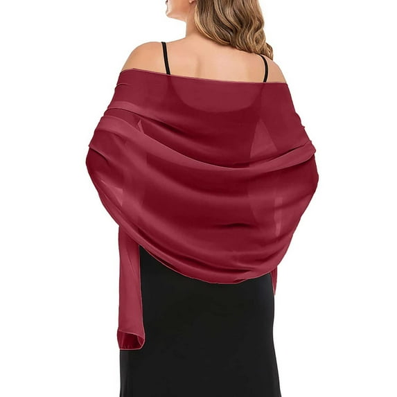 WHEANG Fall Fashion Must Haves Chiffon Elegant Soft Silky Wedding Bridal Evening Dress Shawl 1 Pc Red S-L