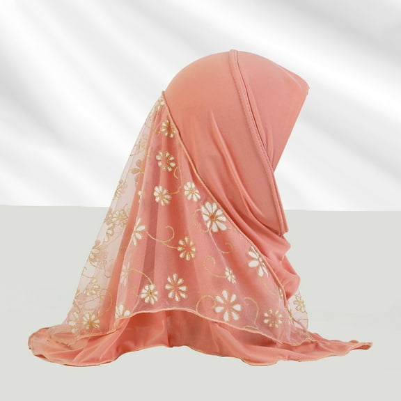 WHEANG Fall Fashion Must Haves Girls Children Hijab Mesh Scarf Headscarf Wrap Muslim Amira 1 Pc Pink A