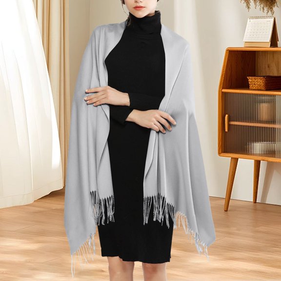WHEANG Fall Fashion Must Haves Imitation Wool Evening Gown Long Shawl Scarf 1 Pc Gray A
