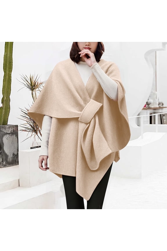 Fall Fashion Must Haves Large Front Poncho Sweater Wrap Topper Knitted Elegant Shawls Cape For Fall Winter 1 Pc Beige One Size
