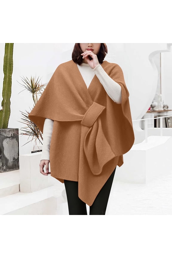Fall Fashion Must Haves Large Front Poncho Sweater Wrap Topper Knitted Elegant Shawls Cape For Fall Winter 1 Pc Brown One Size