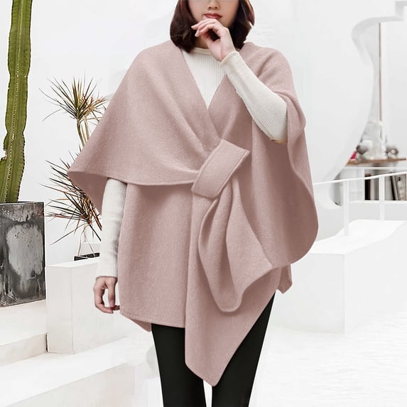 WHEANG Fall Fashion Must Haves Large Front Poncho Sweater Wrap Topper Knitted Elegant Shawls Cape For Fall Winter 1 Pc Pink One Size