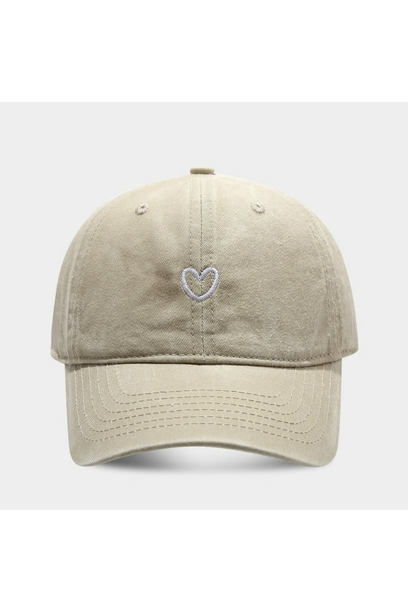 Fall Fashion Must Haves Solid Color Heart Embroidered Soft Top Outdoor Washed Baseball Cap 1 Pc Beige One Size