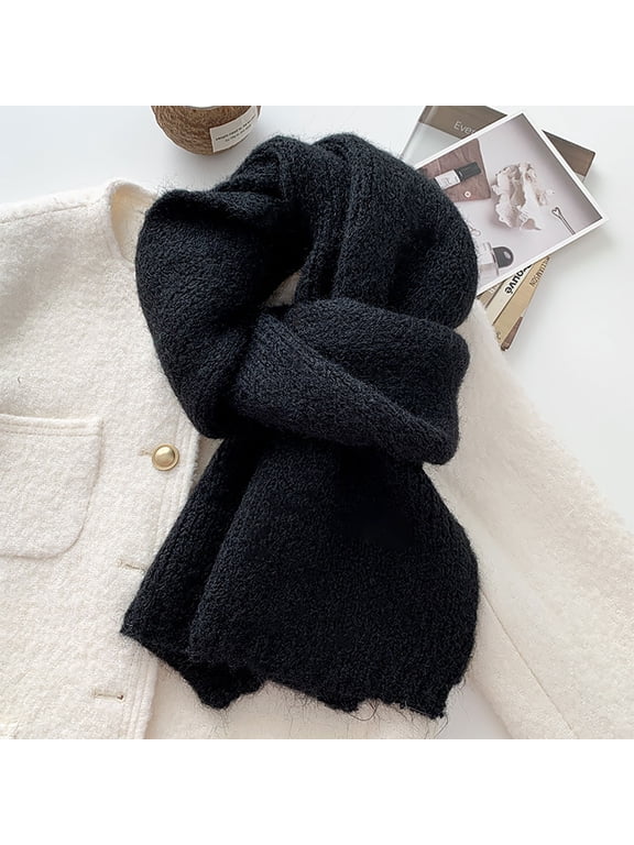 Summer Fashion Must Haves Solid Color Wool Blend Knitted Winter Versatile Soft Warm Woolen Scarf 1 Pc Black A Summer Sales Under $5