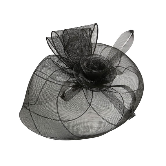 WHEANG Fancy Fascinators for Women Tea Party Large Tulle Headpiece Flower Feather Mesh Headband Hair Clip Celebrity Evening Dance Dress Small Hats for Women Black One Size