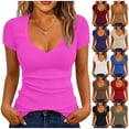 thumbnail image 1 of WHEANG Deep V Neck T Shirts for Women Breathable Womens Summer Tops Comfort Ribbed Knit Skin-Friendly T Shirt Slim Fit Short Sleeve Daily Wear Casual T Shirts Red Size S 2026 Sales Under $2, 1 of 6
