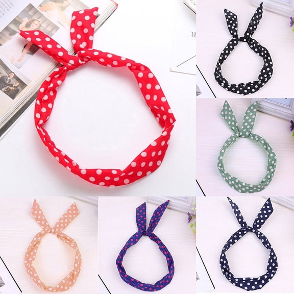 WHEANG Fashion Polka Dot Bow Headbands for Women Colorful Wired Headband Polka Dot Tartan Retro Scarf Wire Hair Band Daily Wear Non Slip Cute Headbands for Women Under $5 Red