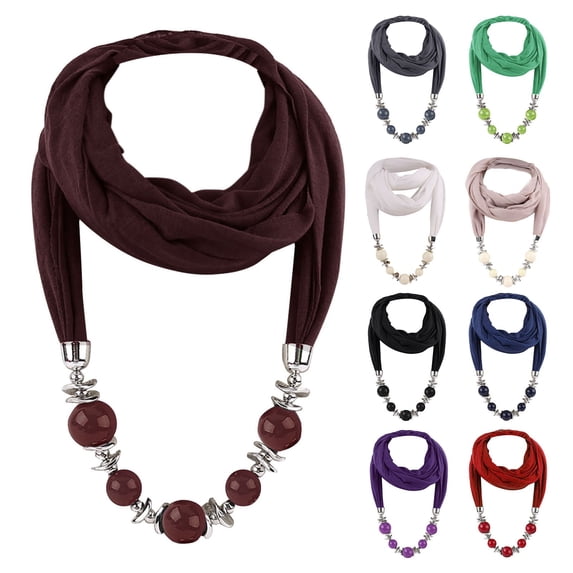 WHEANG Fashion Womens Pendant Neck Scarf With Tassel Rhinestone Jewelry Scarves Lightweight Circle Scarf Summer Comfortable Bohemian Style Neck Scarf for Women White