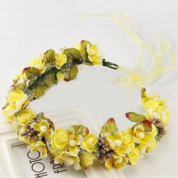 WHEANG Flower Crown Fascinators for Women Charming Bridal Flower Garland Headband Non Slip Flower Crown Hair Wreath Headpiece Wedding Hair Accessory No Snag Comfortable Fit Headband Yellow One Size