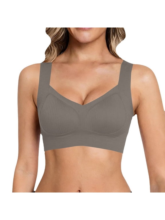 Full Coverage Bras for Women Wireless No Underwire Padded Everyday Comfort Bra Solid Color Soft Summer T-Shirt Bra for Daily Wear Breathable Skin-Friendly Bras for Women Size 2XL Brown