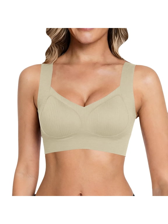 Full Coverage Bras for Women Wireless No Underwire Padded Everyday Comfort Bra Soft Summer T-Shirt Bra for Daily Wear Breathable Bras for Women Size 3XL Beige 2026 Sales Under $2