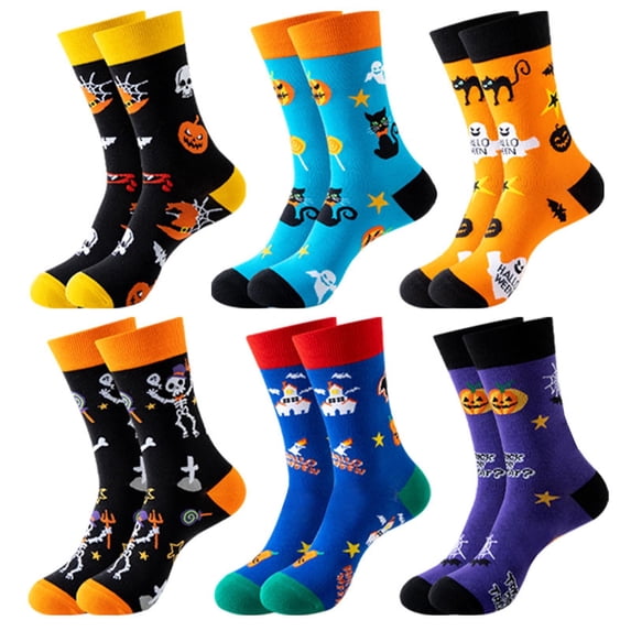 WHEANG Halloween Crew Socks for Men Women Cute Colorful Novelty Halloween Pumpkin Bat Pattern Cotton Socks Stretch Casual Mid Calf Crew Socks for Women One Size Multicolor