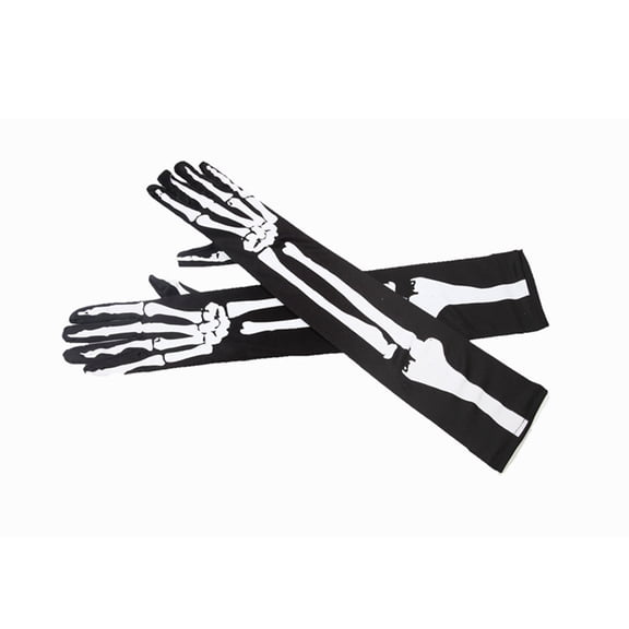 WHEANG Halloween Gloves for Women Full Finger Stretch Gloves Stylish Skeleton Gloves for Halloween Party Cosplay Dress Up Trick or Treat Themed Party Gloves One Size Black