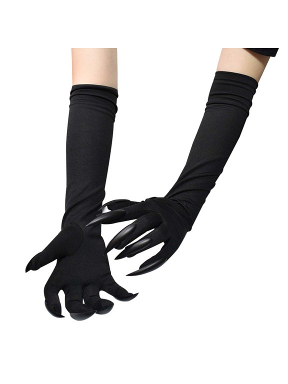 Halloween Gloves for Women Men Halloween Scary Long Nails Ghost Gloves Adult Horror Monster Hand Gloves Halloween Party Dress Up Accessories One Size Black