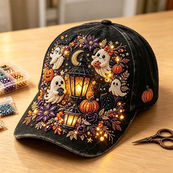 WHEANG Halloween Hats for Women Men Black Washed Distressed Baseball Cap Vintage Halloween Print Trucker Hat Outdoor Wear Halloween Hat M Gray