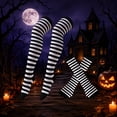 thumbnail image 1 of WHEANG Halloween Socks Gloves Set Classic Solid Striped Over The Knee Socks Fingerless Gloves Set Halloween Christmas Party Costume Accessory One Size White, 1 of 3