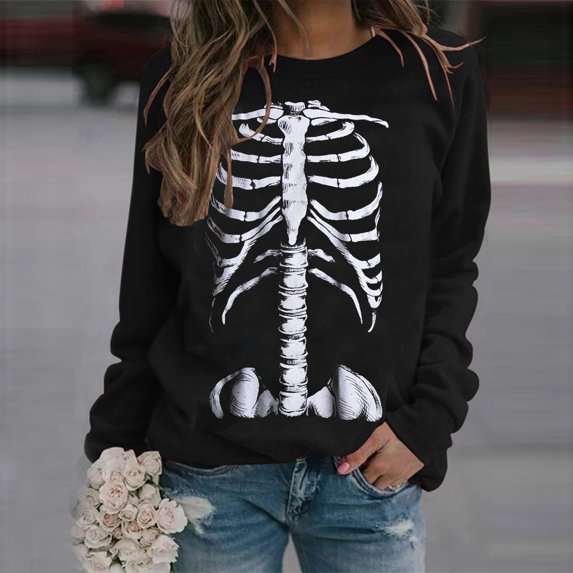 WHEANG Halloween Sweatshirt for Women Oversized Crew Neck Long Sleeve Pullover Tops Funny Graphic Fall Casual Sweatshirts for Halloween Party Daily Wear Black S
