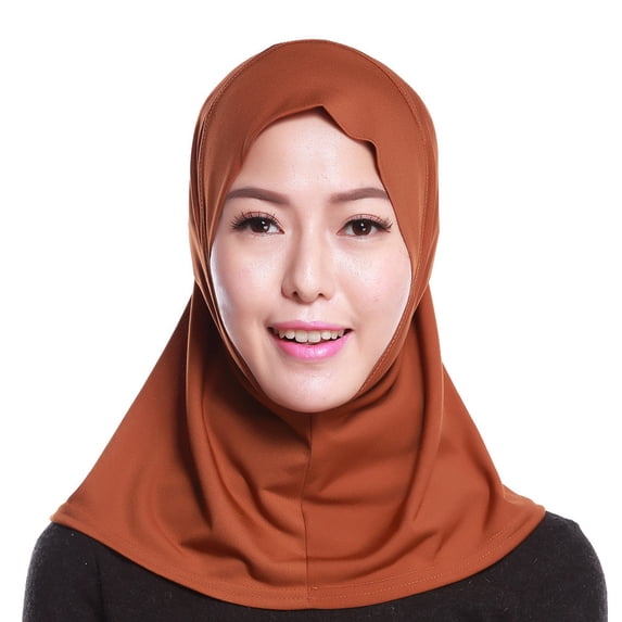 WHEANG Head Scarf for Women Solid Color Muslim Hijab Turban Hat Soft Stretch Head Wraps for Women Lightweight Full Coverage Headscarf Breathable Shawl Cap Brown One Size