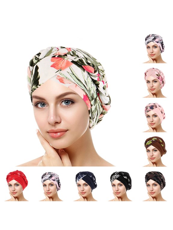 Head Wrap Hats for Women Printed Adjustable Soft Stretchy Tie Head Scarf Easy Care Fashion Lightweight Whip Braid Turban Headwear for Daily Wear & Hair Cover Red