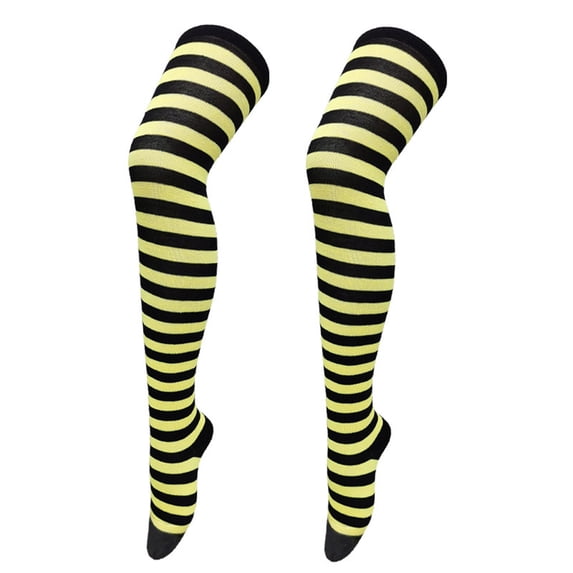 WHEANG High Stockings for Women Knee High Striped Stocking Socks Casual Breathable Skin-Friendly Stockings Easy Care Cute High Elasticity Over Knee Socks for Women Yellow Summer Sales Under $2