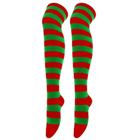 WHEANG Knee High Striped Stocking for Women All-Day Comfort Cotton Socks Stretchy Over The Knee Socks Colorful Anti Slip Plus Size Stockings Breathable Thigh High Socks Red Summer Sales Under $2