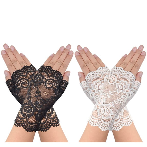 WHEANG Lace Gloves for Women Half Finger Hole Masking Prom Lace Gloves Elegant Soft Breathable Gloves Women's Short Lace Gloves Snug & Flexible Fit Lightweight Women's Gloves Black One Size