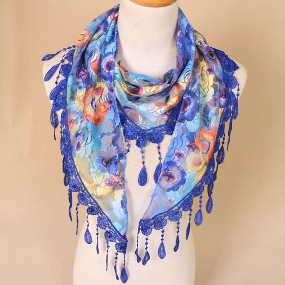 WHEANG Lace Tassel Scarf for Women Elegant Colored Floral Shawls Print Hollow Scarf Shawl Wraps Scarves Veil Triangle Scarf Summer Beach Cover-up Bandana Head Scarf C Summer Sales Under $2