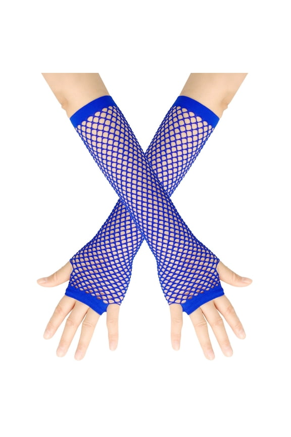 Long Gloves for Women Men Net Elastic Gloves Long Gloves Half Finger Party Etiquette Gloves Snug & Flexible Fit Women's Fishnet Gloves 80s Lightweight Womens Gloves Blue One Size
