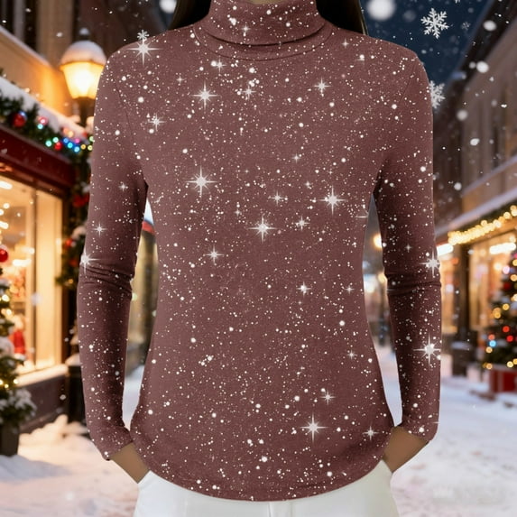 WHEANG Long Sleeve Shirts For Women Cozy Knitted Cowl Neck Long Sleeve Loose Pullover Sequin Detail Warm Fall Winter Fashion Top 1Pc Brown M-5Xl