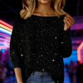 thumbnail image 1 of WHEANG Long Sleeve Shirts For Women Glitter Real Sequin One Shoulder Strip Sweater Knitted Soft Warm Casual Fashion Pullover 1Pc Black S-3Xl, 1 of 9